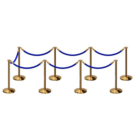 MONTOUR LINE Stanchion Post and Rope Kit Pol.Brass, 8 Flat Top 7 Blue Rope C-Kit-8-PB-FL-7-PVR-BL-PB